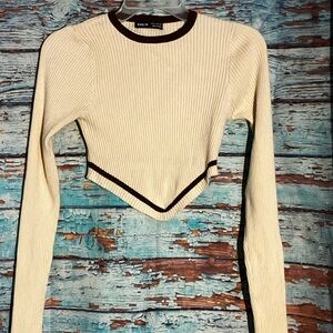 Women's “SHEIN” Ribbed Long Sleeve Top - Cream w/ Brown (New w/o Tags)